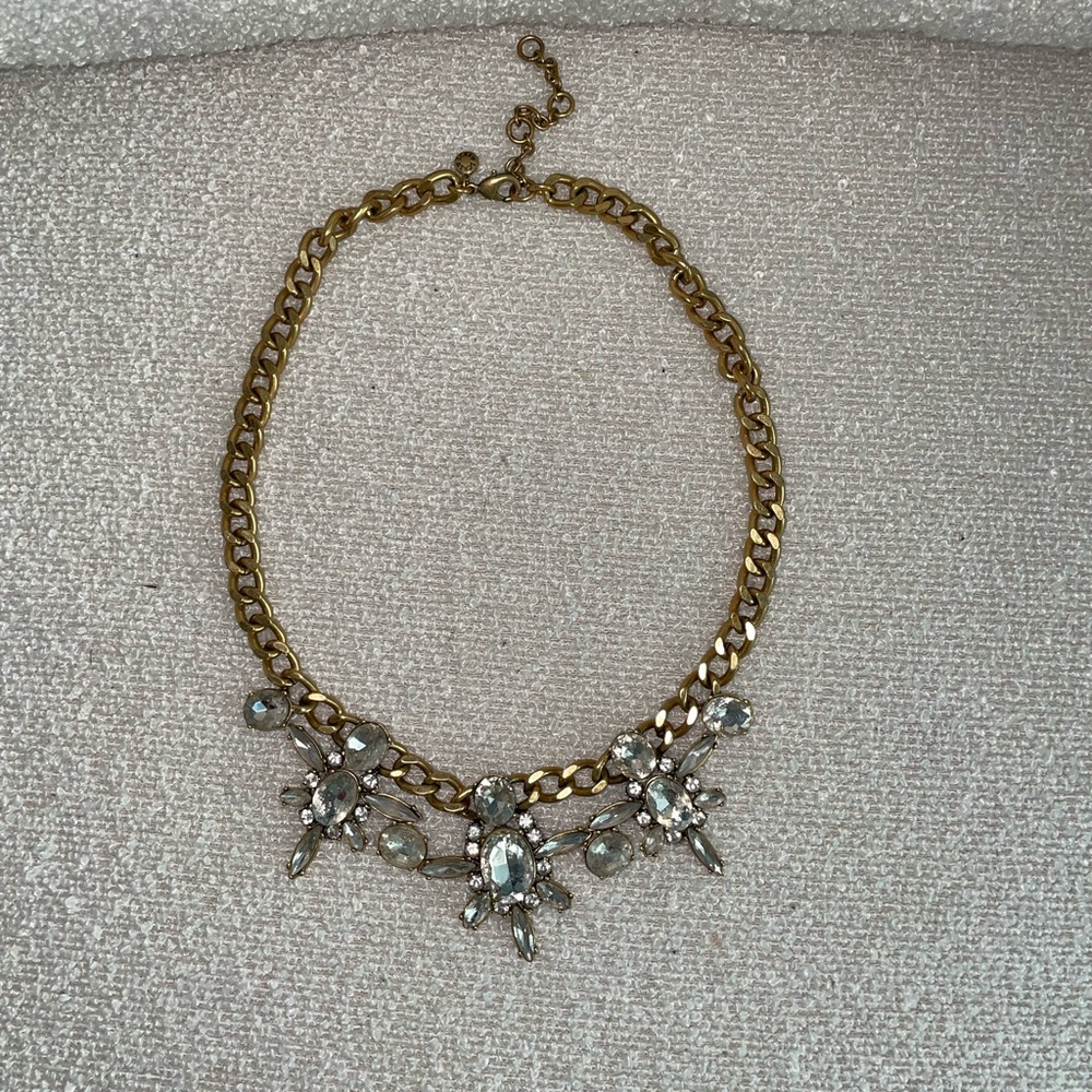 J. Crew Bling Crystal Faceted‎ Glass and Brass Statement Necklace